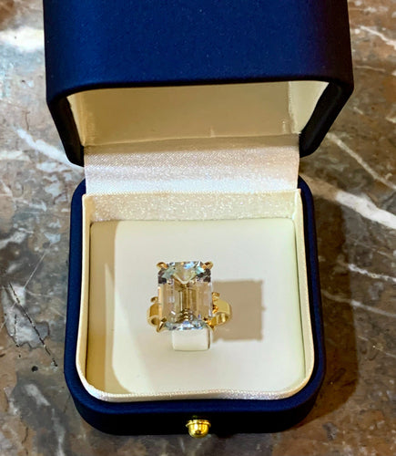 Bague 57.5 Bague or jaune, Aigue-Marine Rectangle 10 Carats 58 Facettes B383