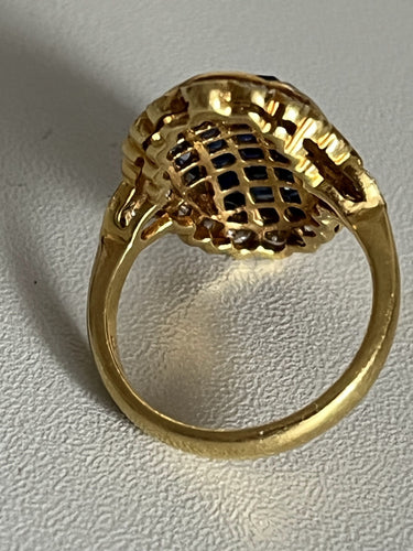 Bague 54 Importante Bague Or Jaune Saphirs Princesse Diamants 58 Facettes LOT 6315