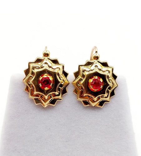 Dormeuses antique or rose 18k étoile et pierres rouges (circa 1900) 58 Facettes A05839