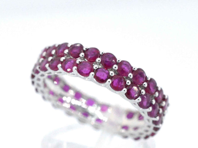 Bague 51 Bague d'éternité double en or blanc avec rubis 58 Facettes 2255
