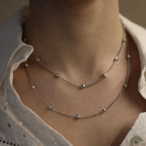 Collier Sautoir en or gris 18K - 80 cm - 2,50 ct de diamants brillants G-VS 58 Facettes FB08732