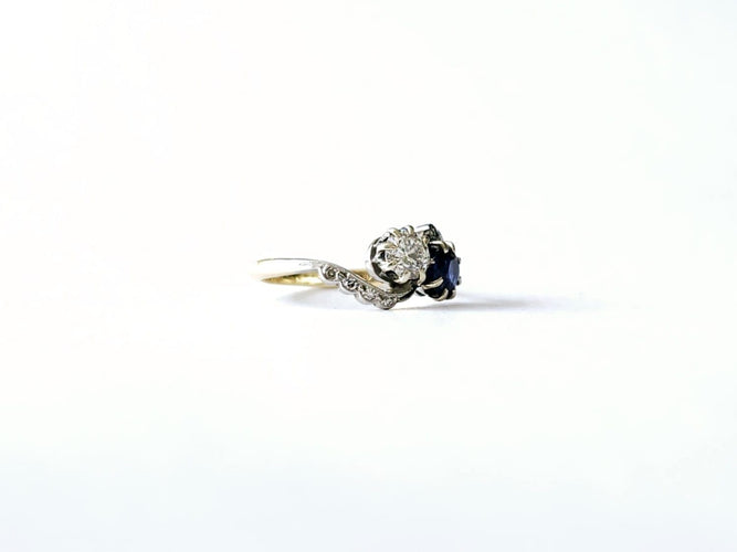 Bague 50 Bague Toi et Moi or jaune - Diamant et saphir 58 Facettes
