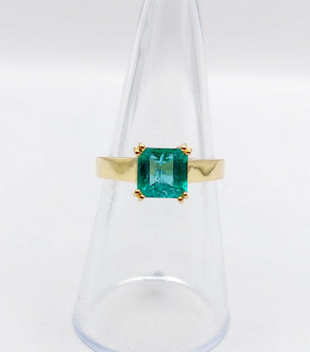 Bague 52.5 Bague solitaire Art déco en or 18k et émeraude 1,20 carat vintage 58 Facettes A06510