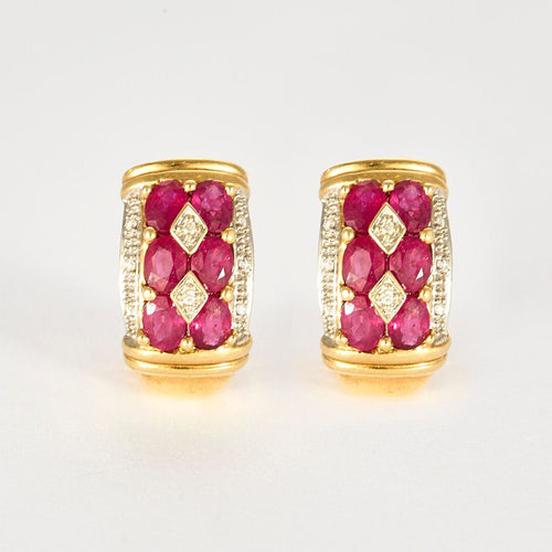 Boucles d'oreilles Demies Créoles Or Jaune Rubis et Diamants 58 Facettes