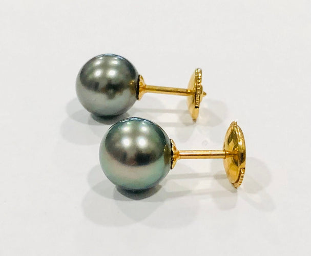 Boucles d'oreilles Boucles d'oreilles boutons perles de Tahiti or jaune 58 Facettes