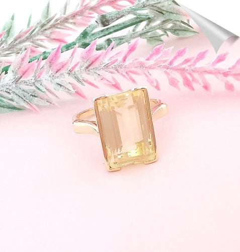 Bague 59.5 Bague Citrine rectangulaire à pans coupés Or Jaune 18 K 58 Facettes AA 1578