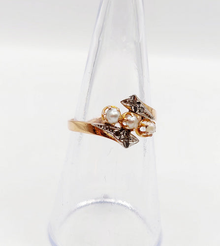 Bague 52.5 Bague antique perles et diamants taille rose en or rose 18k art nouveau 58 Facettes A06321