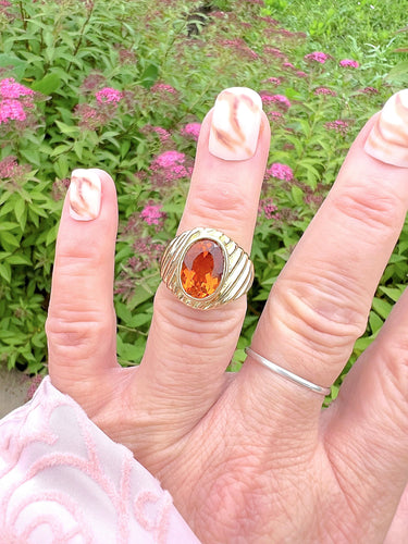 Bague 53.5 Bague godronnée - Citrine Madère - Or Jaune 18 K 58 Facettes AA 1656