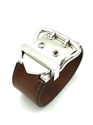 Bracelet HERMES - Collection Boucle sellier, bracelet argent et cuir 58 Facettes