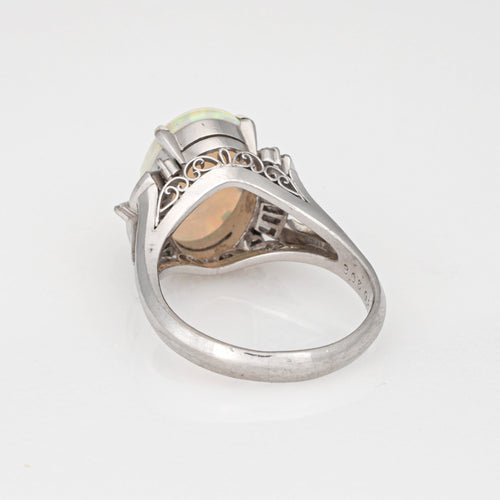 Bague 52 Bague en opale naturelle de 3,06 ct, diamant, platine, taille 7,25, bijoux fins Estate 58 Facettes G14063