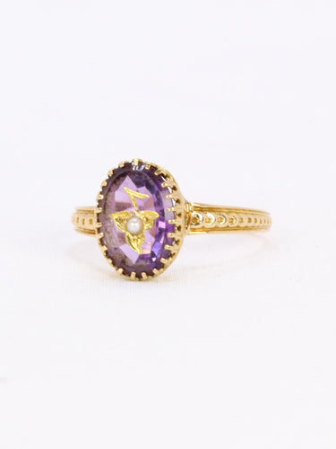 Bague 55 Bague Napoléon III or jaune améthyste perle 58 Facettes J600