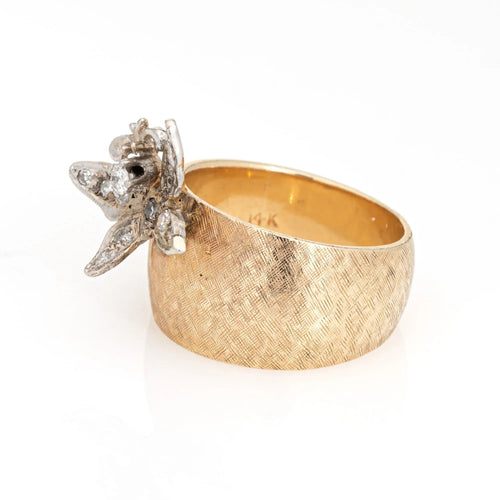 Bague Bague papillon vintage en or jaune 14 carats avec diamant et pierre précieuse de 6,5 mm 58 Facettes G13169