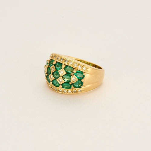 Bague 52 Bague bandeau or jaune, émeraudes et diamants 58 Facettes CRE0041