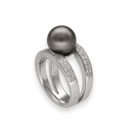 Bague 53 Bague en or gris 18K avec perle grise et 0,60 ct de diamants G-VS – Vers 2000 – Taille 53 58 Facettes