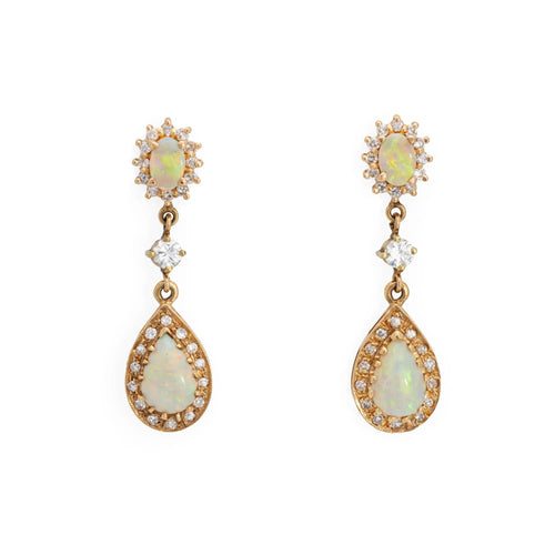 Boucles d'oreilles Boucles d'oreilles pendantes Opale Diamant vintage or jaune 58 Facettes G13422