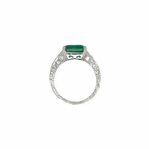 Bague 51 Bague Art Nouveau en or blanc avec émeraude et diamants. 58 Facettes