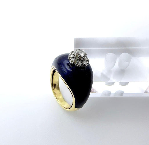 Bague 54 Bague de haute joaillerie en or jaune, émail bleu et diamants 58 Facettes 50393
