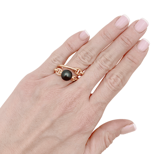 Bague 54 Bague Hermès "Albertine" or rose, diamants, perle grise. 58 Facettes 34138