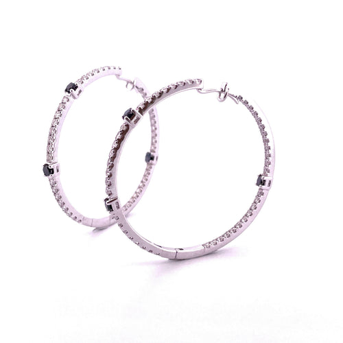 Boucles d'oreilles Créoles or blanc diamants blancs et noirs 58 Facettes