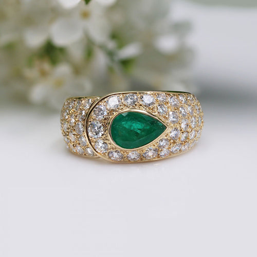 Bague 52 Bague jonc diamants et émeraude taillée en poire 58 Facettes 24-135
