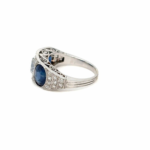 Bague Bague en filigrane avec plaque diamant saphir naturel certifiée Art Déco de 4,10 carats 58 Facettes