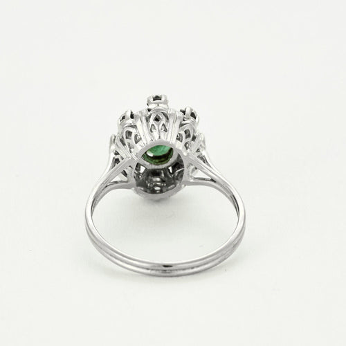 Bague 53 Bagur marguerite or blanc, émeraude et diamants 58 Facettes EPI10662