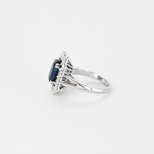 Bague 54 Bague panier en or blanc, diamants et saphir de 3 carats. 58 Facettes