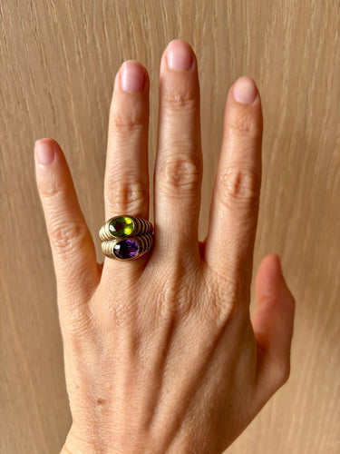 Bague Bague Bulgari Double Baccellato en or, péridot et améthyste 58 Facettes