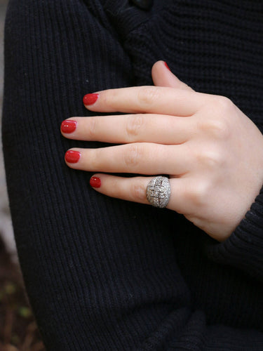 Bague 45 Bague dôme or blanc diamants taille ancienne 58 Facettes J179