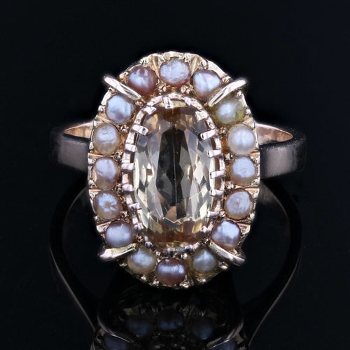 Bague 52 Bague ancienne topaze impériale et perles fines 58 Facettes 24-032