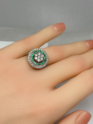 Bague style Art Déco Diamants Emeraudes