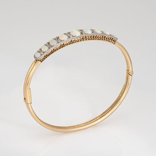 Bracelet Bracelet jonc victorien en or jaune avec opale et diamants 58 Facettes G13988