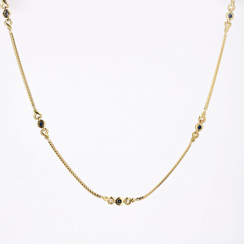 Collier Fin collier or maille gourmette plat et ses motifs avec saphirs 58 Facettes 16-270