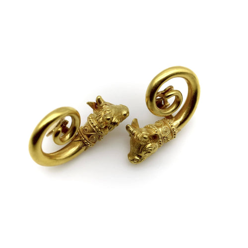 Boucles d'oreilles Boucles d'oreilles vintage en forme de tête de taureau en spirale en or 22 carats de Lalaounis 58 Facettes A2000X