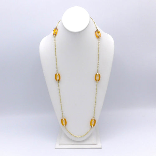 Collier à maillons ovales en or 14 carats et verre ambré