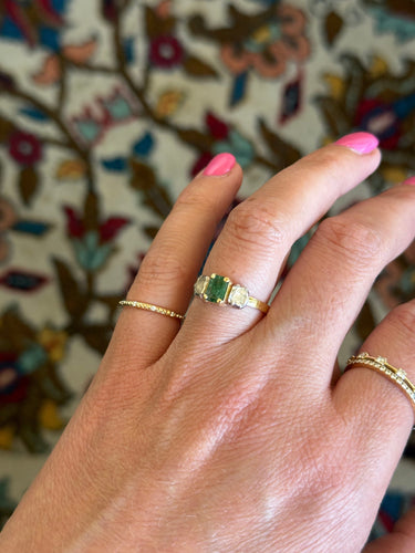 Bague 51 Antique yellow gold, silver and emerald ring 58 Facettes