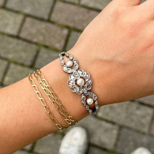 Bracelet Bracelet ancien en or et platine avec diamants et perles 58 Facettes
