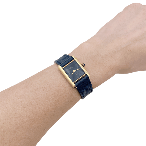 Montre Montre Cartier, "Tank Must", argent plaqué or, cadran laqué noir. 58 Facettes 34229