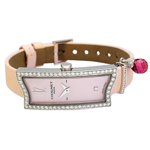 Montre Montre Chaumet "Frisson" en or blanc, diamants, nacre et tourmaline. 58 Facettes 30621