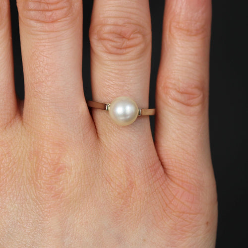 Bague 50 Solitaire or blanc perle de culture 58 Facettes 15-077