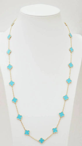 Collier VAN CLEEF & ARPELS - Sautoir Vintage Alhambra or jaune et turquoise 58 Facettes