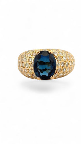 Bague 59 Bague en or jaune saphir ovale et diamants 58 Facettes