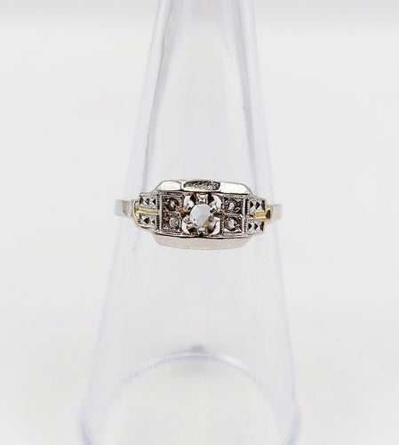 Bague 52 Bague art deco or blanc 18k diamants tailles roses et monture géométrique (circa 1930) 58 Facettes A05398