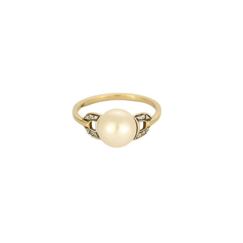Bague 50 Bague Solitaire en or jaune, perle et diamants 58 Facettes ENG10833