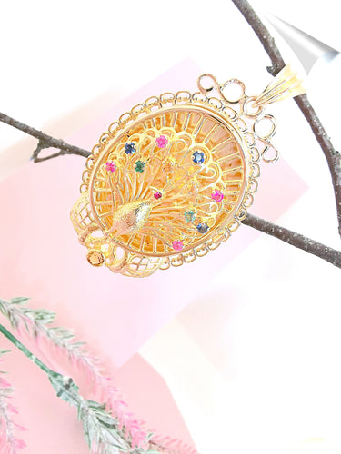 Pendentif Pendentif Paon Pierres de couleur Or Jaune 18 K 58 Facettes AA 1566