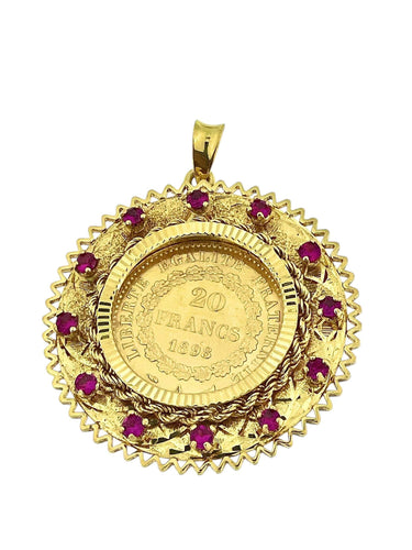 Pendentif Pendentif en or jaune avec pièce de 20 francs français 1898 et rubis 58 Facettes