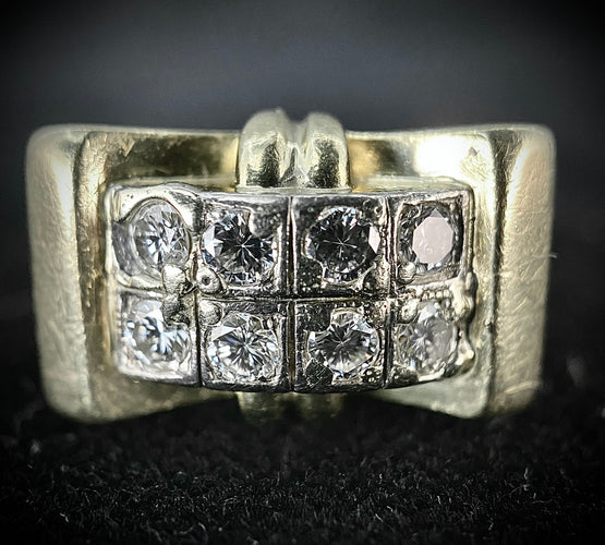 Bague 56.5 Bague modèle Tank d'époque 1940/50 or bicolore diamants 58 Facettes