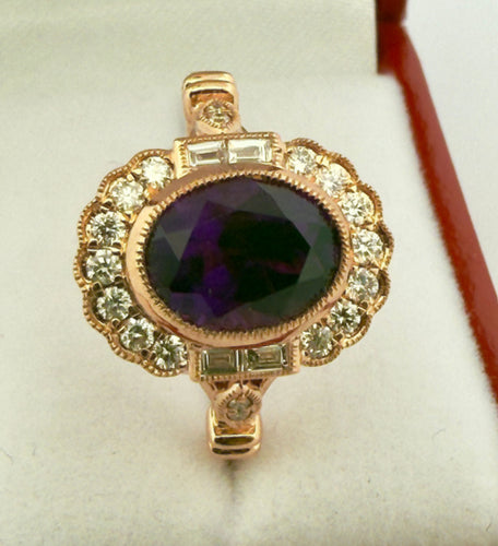 Bague en or rose 18 carats , améthyste et diamants