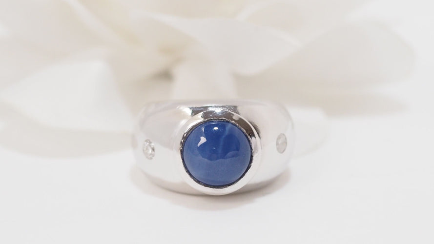 Bague 51.5 Bague jonc en or blanc et saphir étoilé 58 Facettes 32559