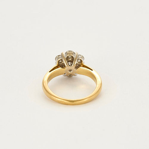 Bague marguerite or jaune et gris et diamants